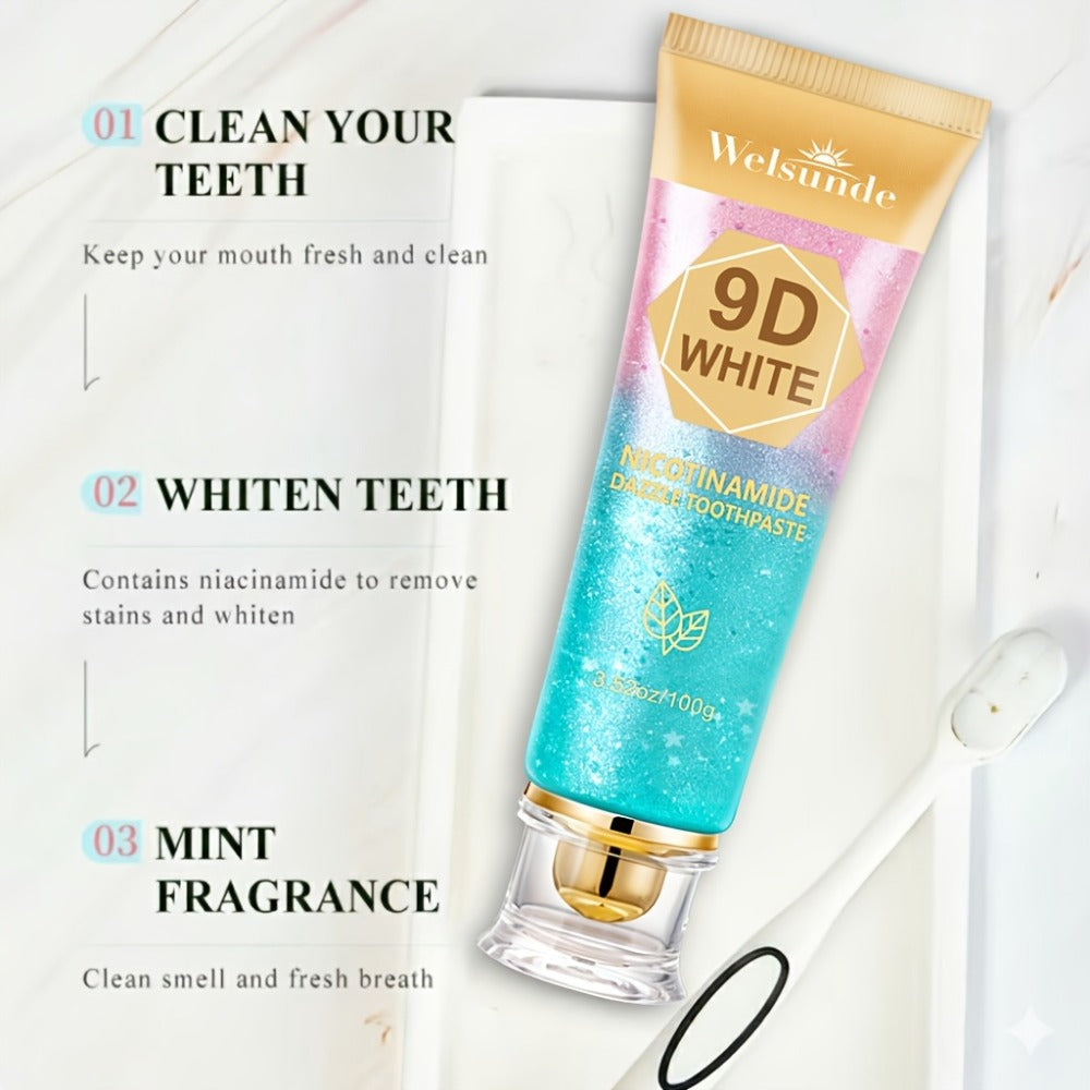 Niacinamide Toothpaste 9D Whitening Toothpaste for Stain Removal Fresh Breath Deep Cleansing Enamel Protection Minty Flavor Gentle on Gums