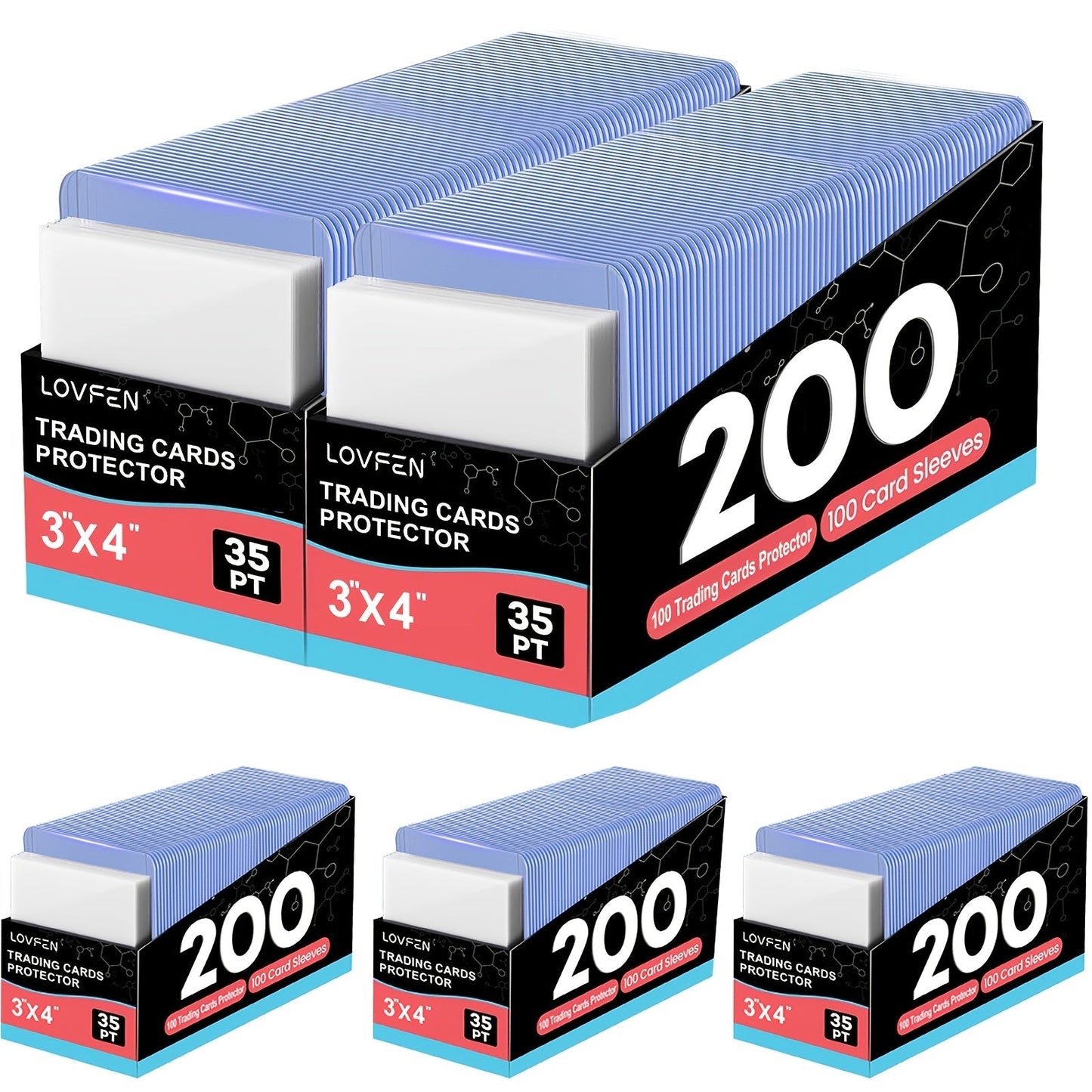 Card Toploads & Sleeves 3x4 Hard Plastic Combo – 100/200/500/2000 Count Regular Top Loading Card Holders for Baseball Football Sports