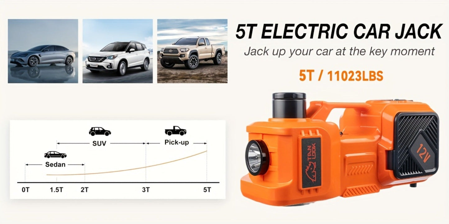 5 Ton Electric Hydraulic Car Jack with Built-in Air Pump – Portable Car Lift for SUV MPV Truck, Tire Replacement & Emergency Roadside Use