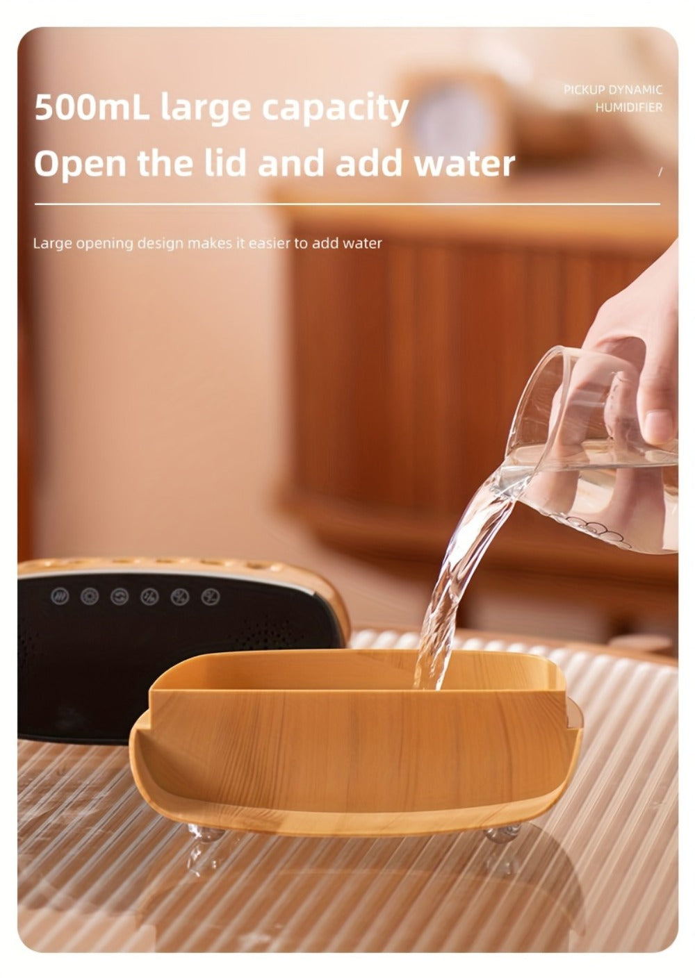 Humidifier with Bluetooth Speaker, LED Alarm Clock, Remote Control and Wood-Grain Desktop Body