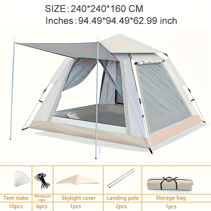 Camping Tent 4-6 Person Automatic White Shelter with Four-Sided Ventilation and Zipper Entry