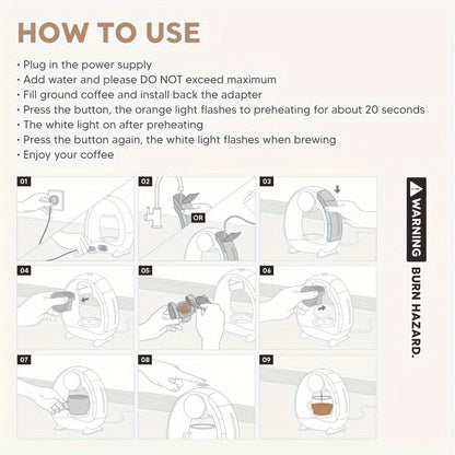 Compact Single-Serve Coffee Maker for Pods, Grounds or Tea with 4-8oz Serving Label and Four Colors