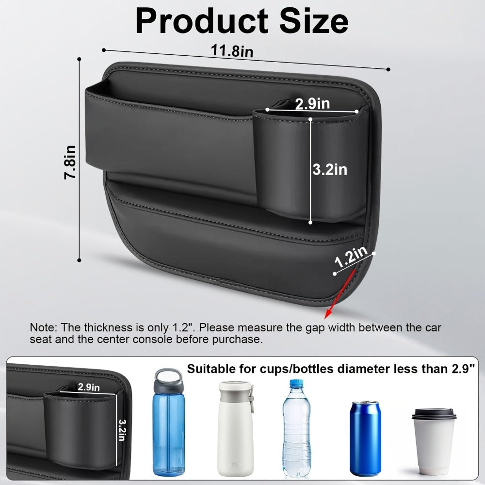 Car Seat Gap Organizer with Cup Holder – Adjustable PU Leather Side Seat Storage Box for Phone, Keys, Glasses & Cards | Multi-Functional Car