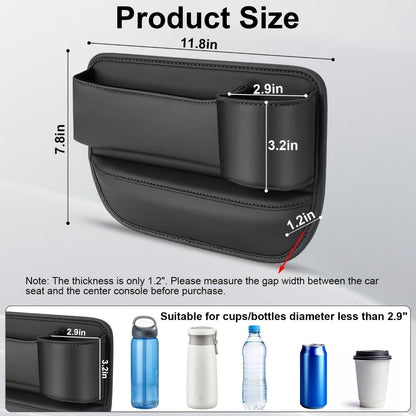 Car Seat Gap Organizer with Cup Holder – Adjustable PU Leather Side Seat Storage Box for Phone, Keys, Glasses & Cards | Multi-Functional Car
