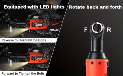 Cordless Electric Wrench QUAGGA 12V - 45Nm High Torque 3/8" Rechargeable Ratchet Wrench with Battery & Charger for Automotive