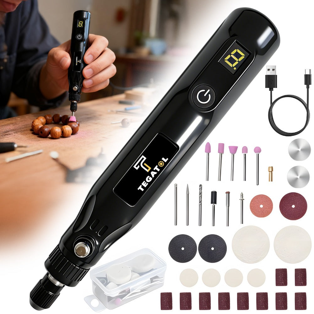 Power Tools TEGAT 3.7V Mini Cordless Rotary Tool Set with USB Charging and Black Detail Handpiece