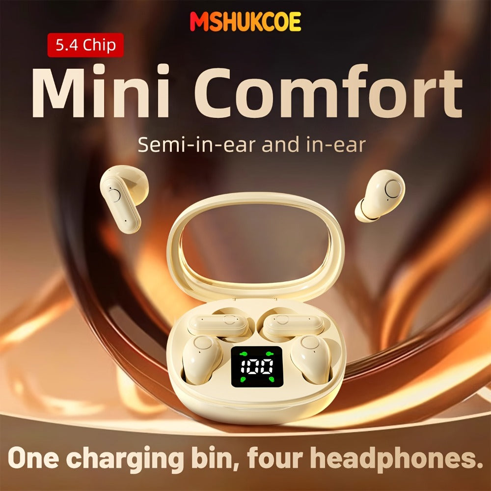 Wireless Earbuds MSHUKCOE 2-in-1 Mini Sleep Style with Touch Controls and Black, Khaki or Purple Choices