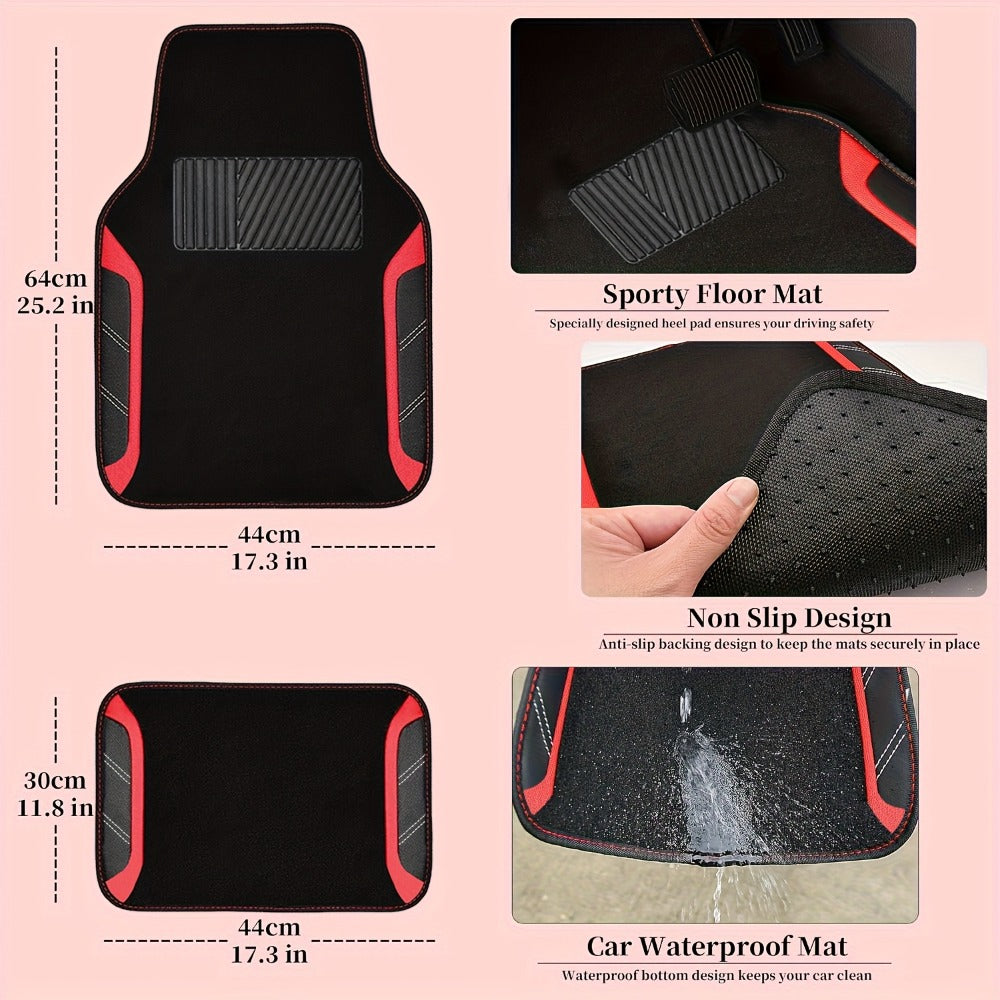 Steering Wheel Cover & Waterproof Car Floor Mats Combo Set – Microfiber Anti-Slip Universal Fit 14.5-15 Inch for 95% Sedan SUV Cars