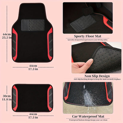 Steering Wheel Cover & Waterproof Car Floor Mats Combo Set – Microfiber Anti-Slip Universal Fit 14.5-15 Inch for 95% Sedan SUV Cars