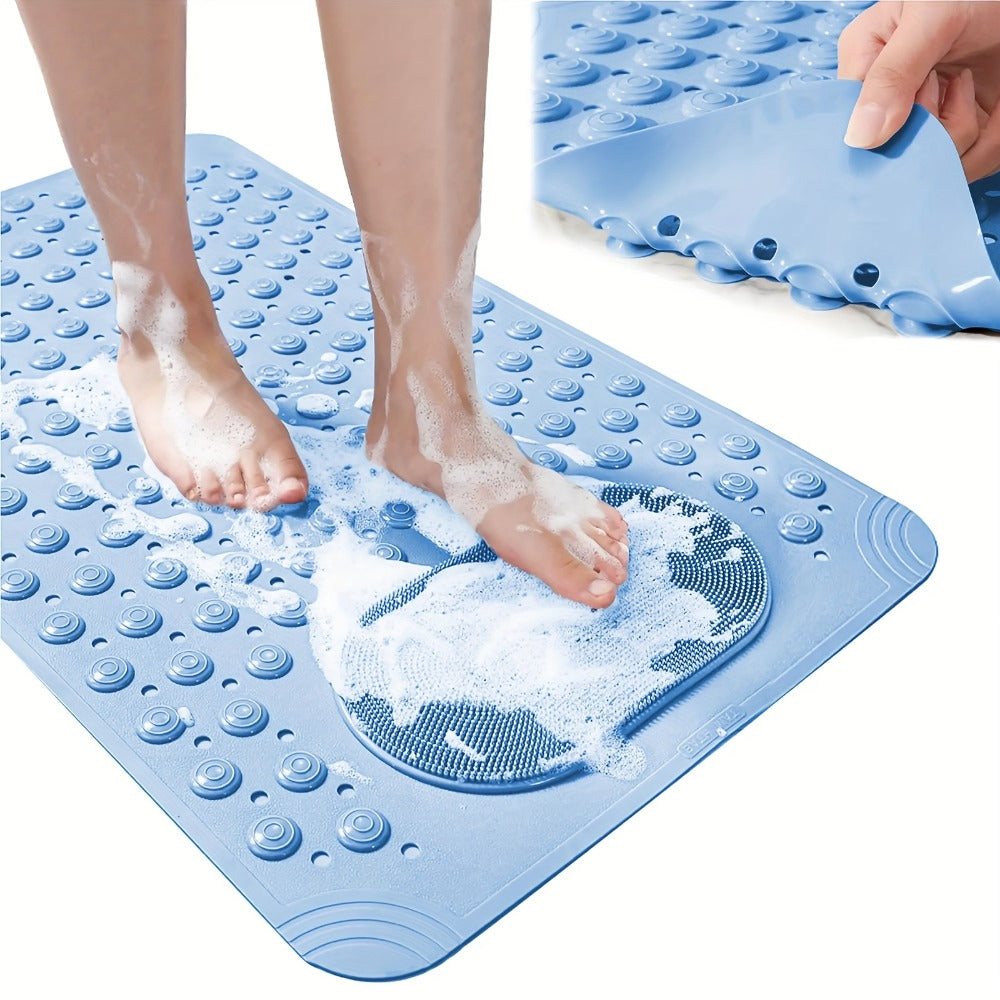 Textured Suction-Cup Shower Mat with 69 × 36 cm Size, Drain Holes and Blue or Gray Color Options
