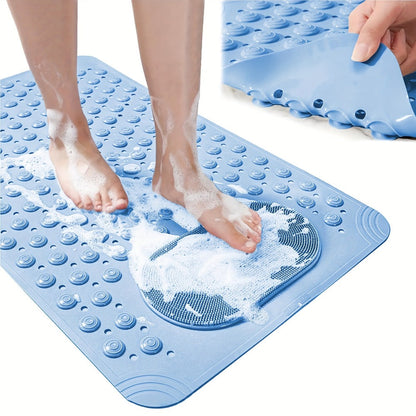 Textured Suction-Cup Shower Mat with 69 × 36 cm Size, Drain Holes and Blue or Gray Color Options