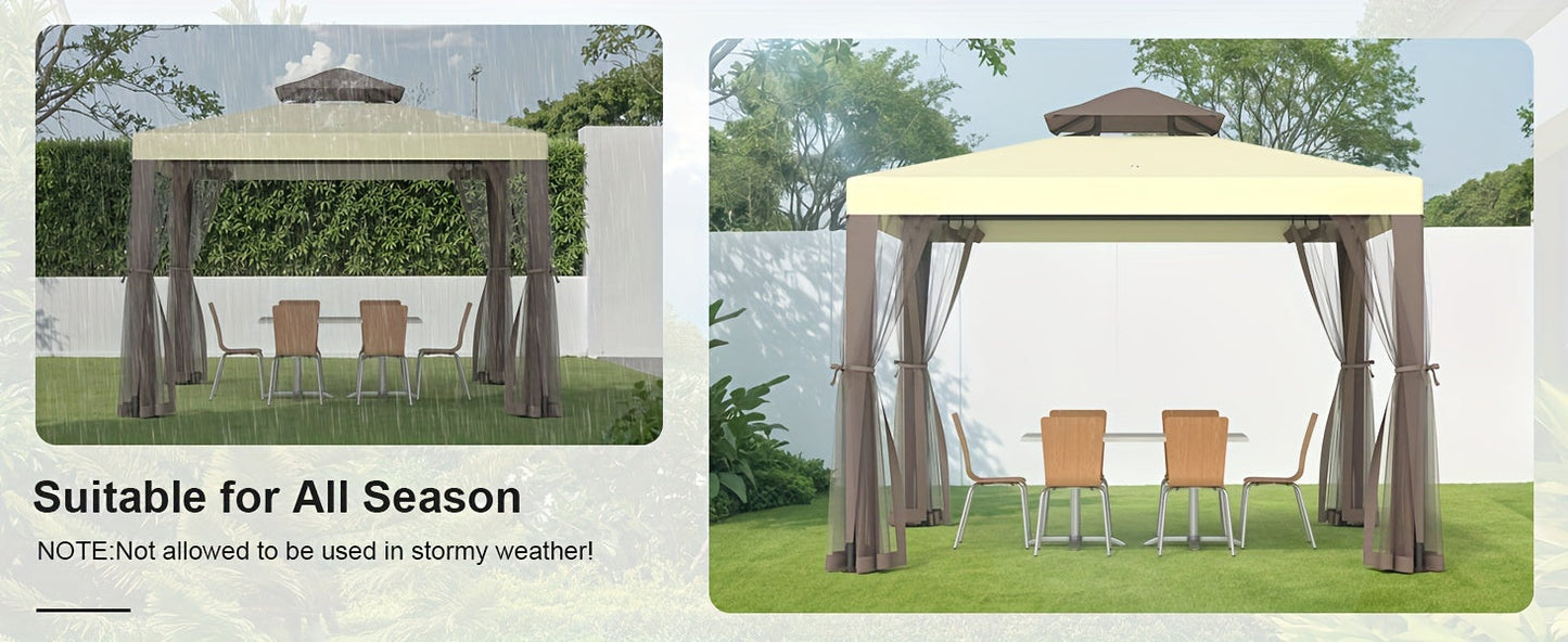 Gazebo with Mosquito Netting Steel Frame, Backyard Garden BBQ Party for Grilling, Camping and Outdoor Meals