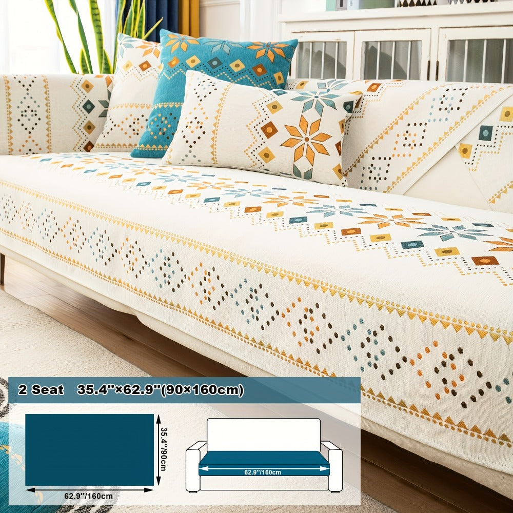Sofa Cover Bohemian Border Panels for 2, 3 or 4-Seater Sofas and Backrest in Grey, White or Orange