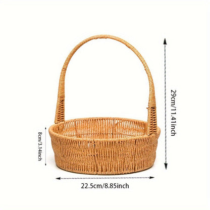 Rattan-Look Plastic Woven Carry Basket with Tall Handle in Small, Medium and Large Size Options