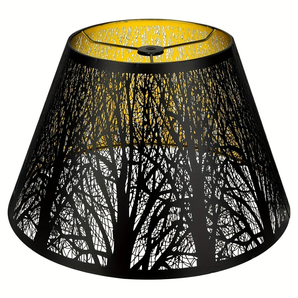 Metal Lampshade Etched Forest & Leaf Design | Black Exterior Gold Interior | Barrel Lamp Shade for Table Lamp & Floor Lamp |