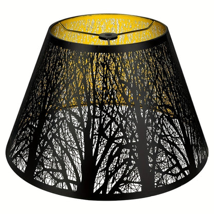 Metal Lampshade Etched Forest & Leaf Design | Black Exterior Gold Interior | Barrel Lamp Shade for Table Lamp & Floor Lamp |