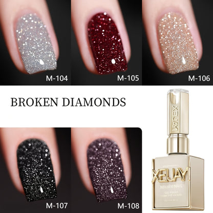 Gel Nail Polish 5-Color Broken-Stone Glitter Set in 0.51oz Bottles with Sparkling Finish and UV/LED Soak-Off Cure
