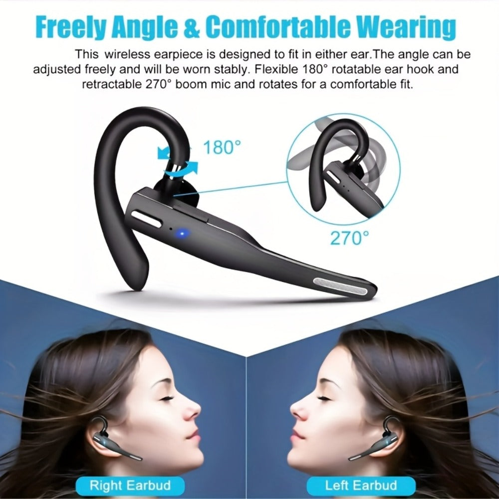Single Ear Bluetooth Business Earbud with Microphone Call Time 15-Day Standby Rotating for Bedside Audio, Alarms and Room Entertainment