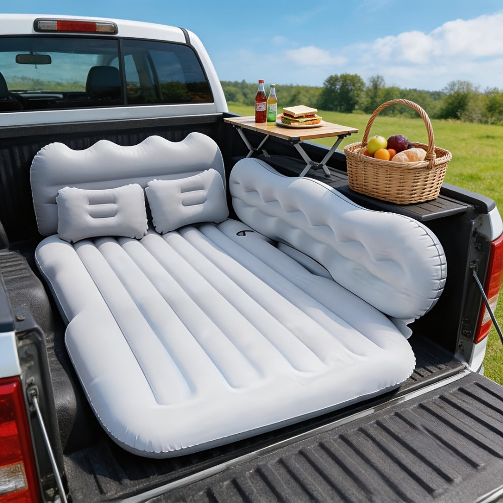 Inflatable Car Bed Plush Folding Design with Storage Bag & Tool Kit Soft Skin-Friendly Comfortable Outdoor Car Air Mattress for Camping