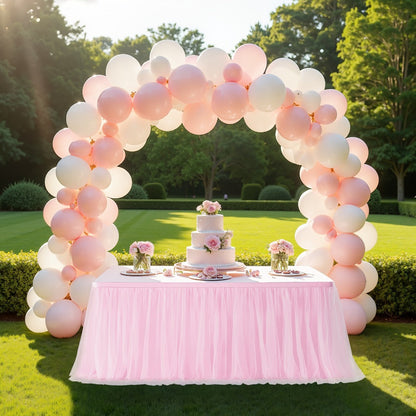 Six-Foot Gathered Tulle Table Skirt with Ten Solid or Multicolor Options for Parties and Events
