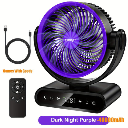 Camping Fan with LED Light Battery Powered 20000mAh 40000mAh 9-Inch 5-Speed Remote Control for Entryways, Bedrooms and Living Spaces