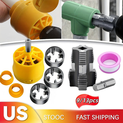 Pipe Threading Set 9 & 13-Piece, Power Drill Water Pipe Thread Dies for 1/2", 3/4" & 1" Inside & Outside Threading