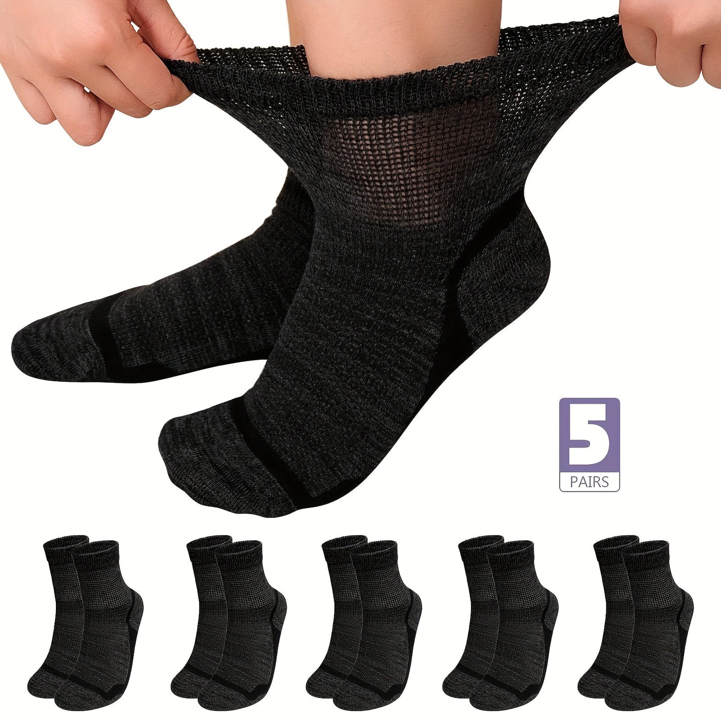 Wide Calf Socks 5 Pairs Loose Top Non-Binding Breathable Crew Socks for Men Women Plus Size for Entryways, Bedrooms and Living Spaces