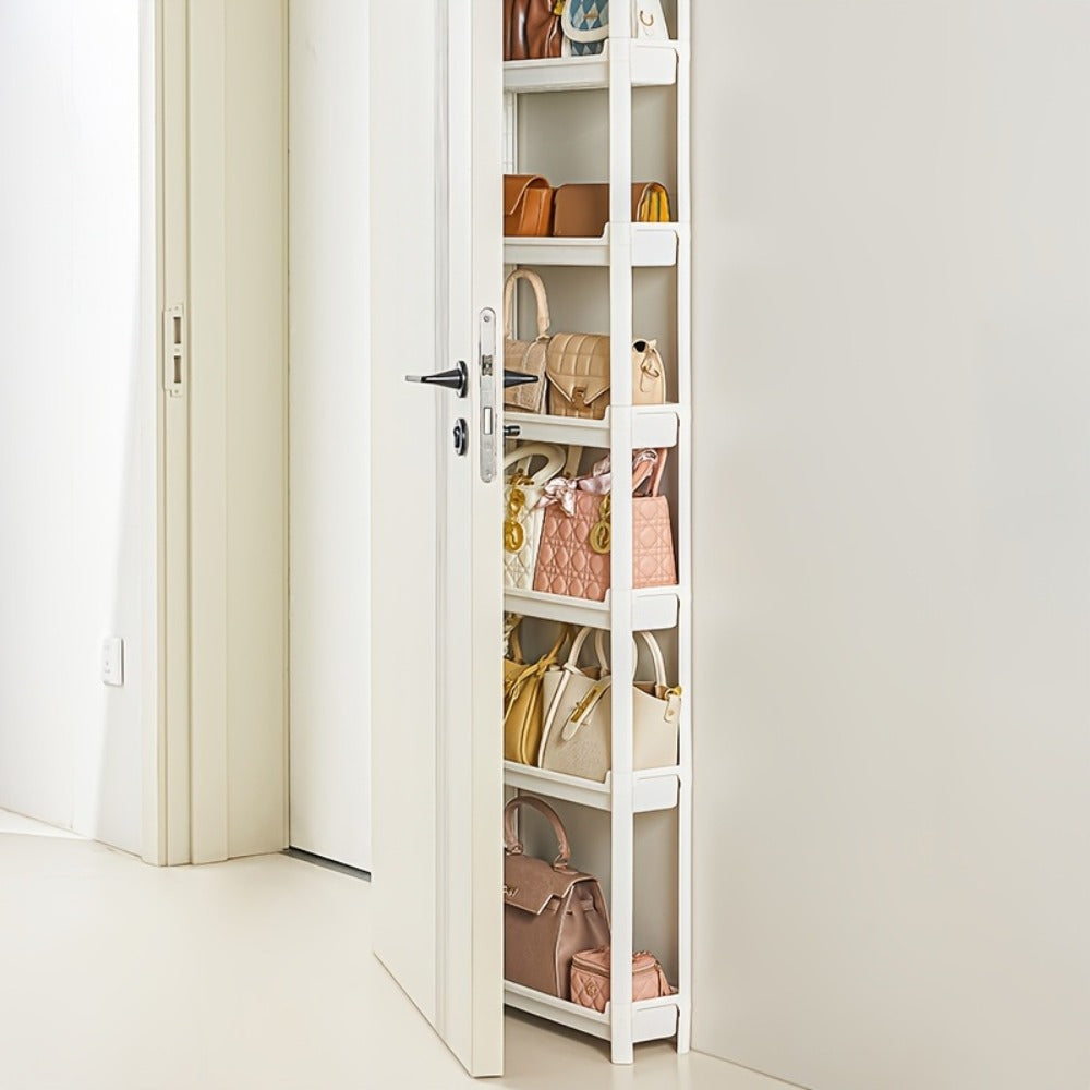 Behind Door Storage Rack, Multi-Layer Slim Organizer for Bathroom & Kitchen, Space Saving Over Door Shelf