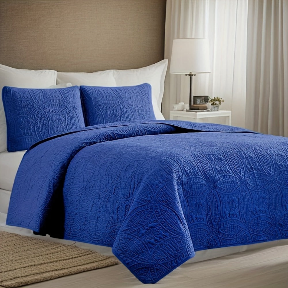 Quilt Coverlet Set 2-3 Piece Lightweight Microfiber Bedspread Coin Pattern Soft Skin-Friendly Anti-Allergy Machine Washable Twin Full Queen