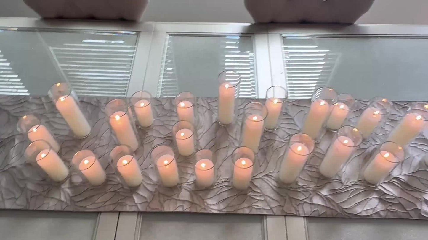 Pillar Candles with Clear Glass Hurricane Holders, Unscented White Cylinder Candles & Vases for Wedding Centerpieces