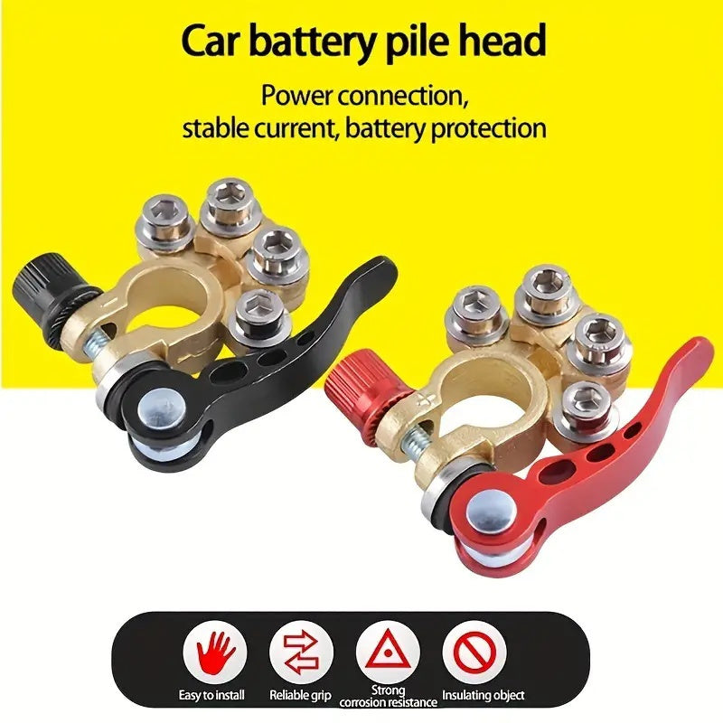 Car Battery Terminal Connectors Kit – 4-Way Quick Release Disconnect Clamps, Positive & Negative SAE/JIS Type A Posts for Car, Truck
