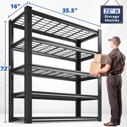 Metal Garage Shelving Unit 72"H - Adjustable Steel Storage Shelf Rack for Garage, Basement & Warehouse