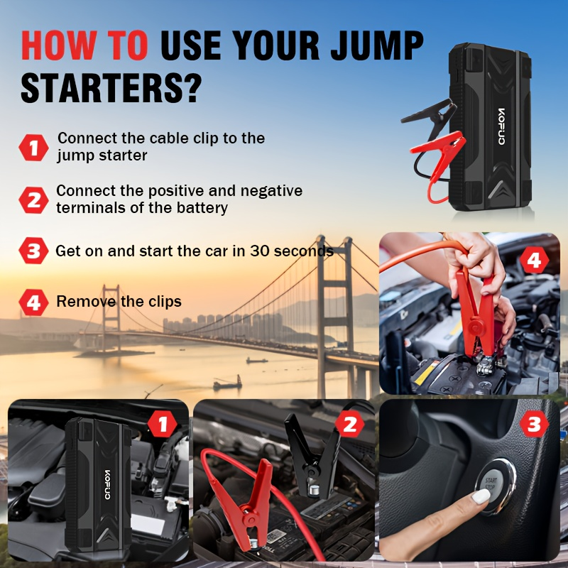 Car Jump Starter Power Bank 3-in-1 12V Battery Booster Charger LED Flashlight SOS for Cars Motorcycles for Garden, Patio and Yard Use