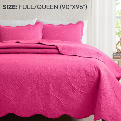 Floral-Pattern Three-Piece Bedspread Set in 16 Colors with Twin, Queen, King and California King Sizes