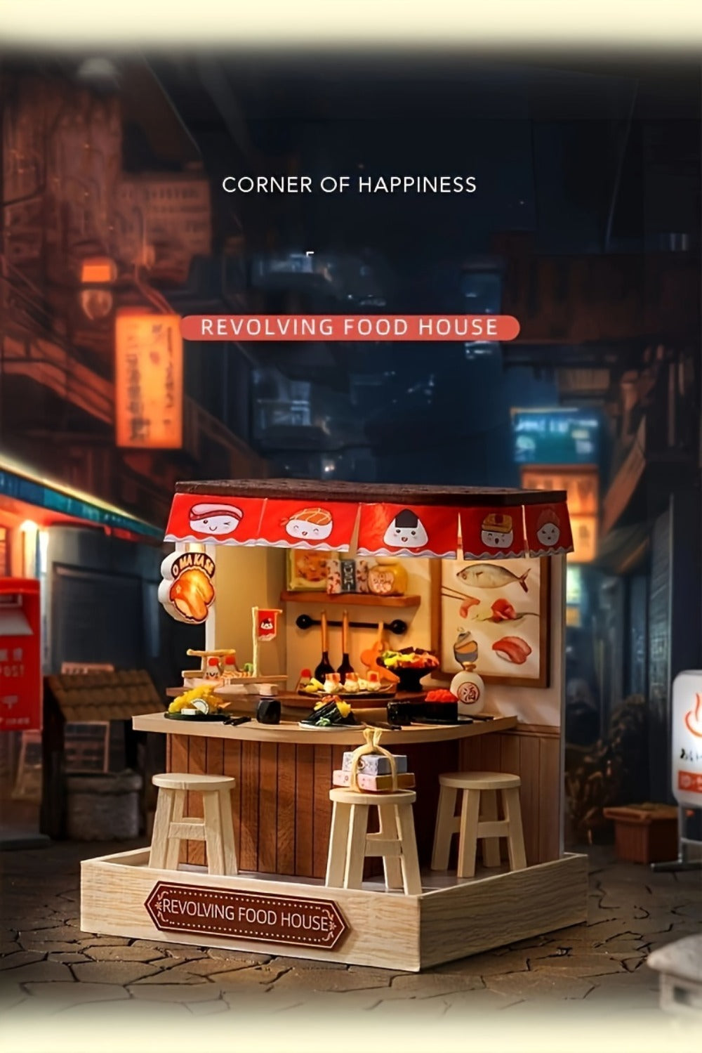DIY Wooden Tiny House Kit with Dust Cover, Handmade Miniature Dollhouse Puzzle, 3 Themes Afternoon Tea Rotating Food House Moon Magic