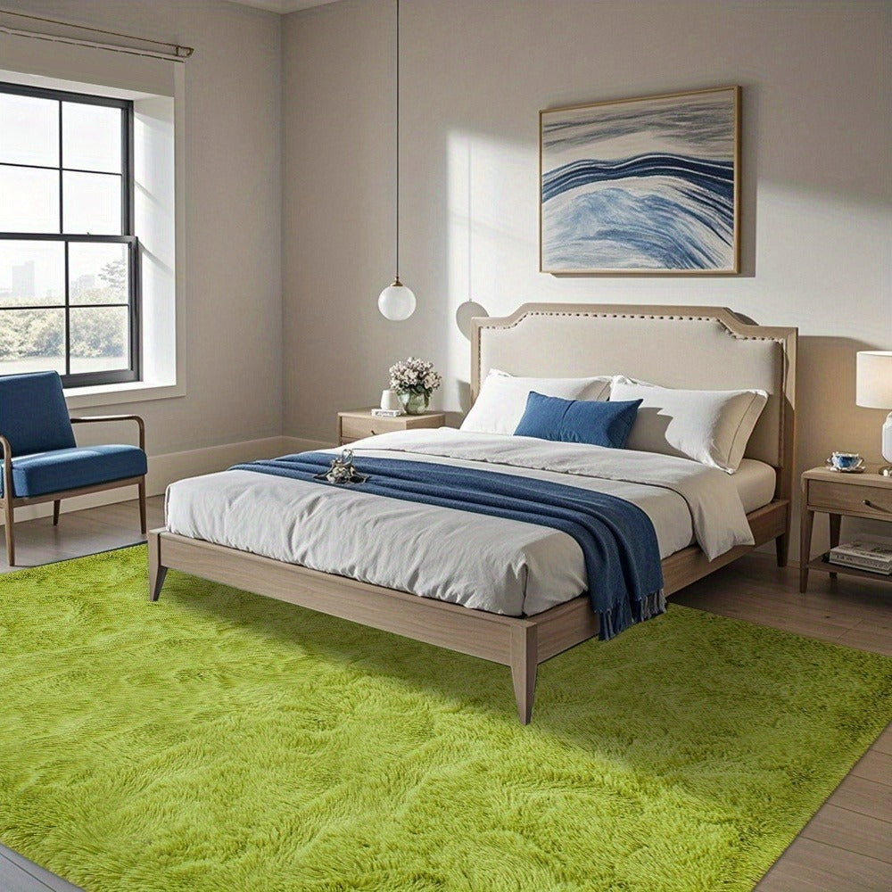 Area Rug Fluffy Faux-Fur Shag in Solid, Tie-Dye and Ombre Colors with Six available Room Sizes