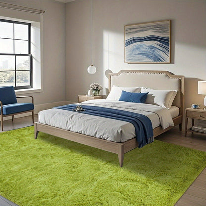 Area Rug Fluffy Faux-Fur Shag in Solid, Tie-Dye and Ombre Colors with Six available Room Sizes