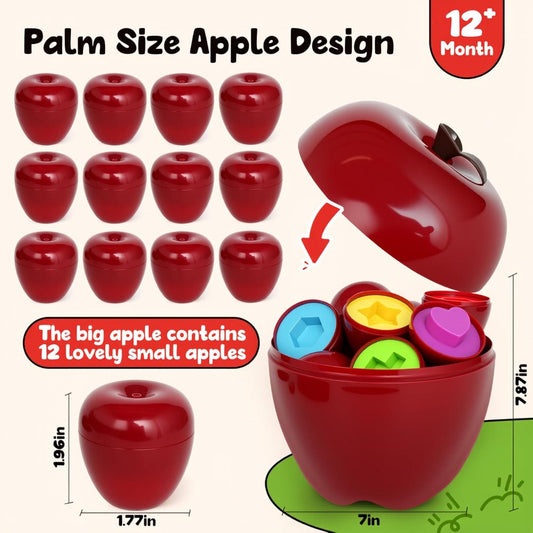 Apple Shape Sorter Toy for Toddlers Ages 10M-3 Years, Geometric Color Sorting Matching Game