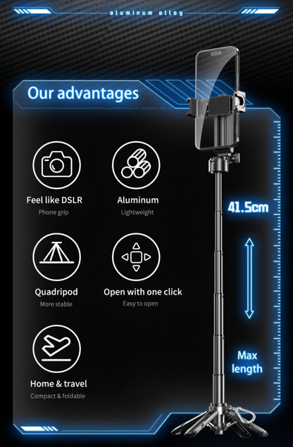 One-Click Release Selfie Stick Tripod 16 Inch Extendable with Wireless Bluetooth Remote & 360° Rotating Bracket