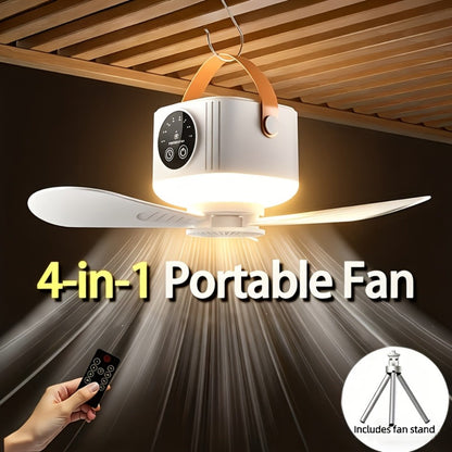 Camping Fan with Light & USB Rechargeable, Portable Outdoor Tent Fan with Tripod Stand, Detachable Blades