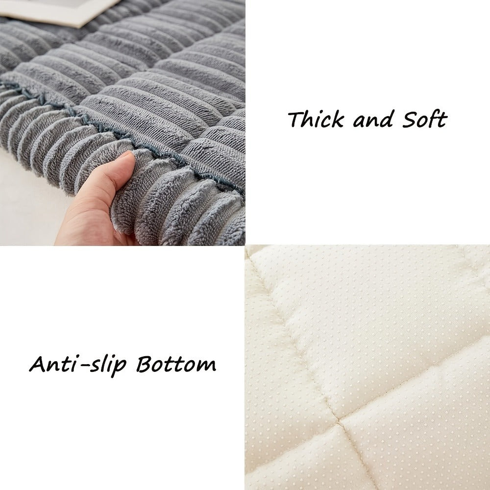 Sofa Cover Two-Piece Corduroy Jacquard Set with 28 x 59 and 28 x 83-Inch Panels in Four Colors