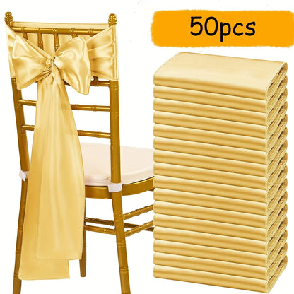 Satin Chair Sashes Bows 50pcs, 7x108 Inch Chair Waist Belt Bow Ties for Wedding Reception, Banquet