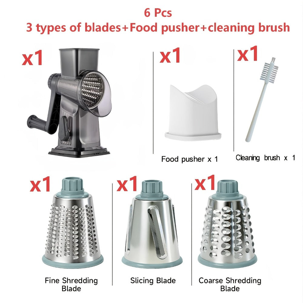 Rotary Vegetable Chopper Cheese Grater 5 Interchangeable Drum Blades Suction Base Handle for Cheese Vegetables Nuts Slicing Shredding