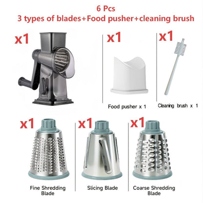Rotary Vegetable Chopper Cheese Grater 5 Interchangeable Drum Blades Suction Base Handle for Cheese Vegetables Nuts Slicing Shredding