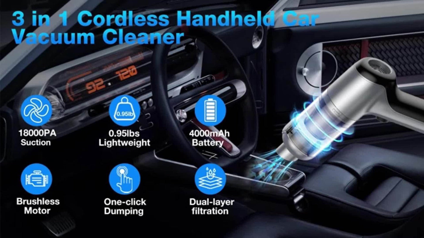 Car Vacuum Cordless 21000Pa Powerful Handheld Wireless 6000mAh USB Rechargeable for Entryways, Bedrooms and Living Spaces
