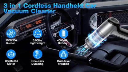 Car Vacuum Cordless 21000Pa Powerful Handheld Wireless 6000mAh USB Rechargeable for Entryways, Bedrooms and Living Spaces
