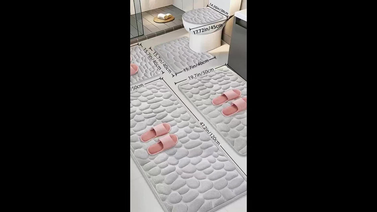 Memory Foam Bathroom Rug Set 5pcs – Non-Slip Absorbent Bath Mat Set for Sink Bathtub Shower Toilet, Machine Washable, Soft Plush Floor Mats