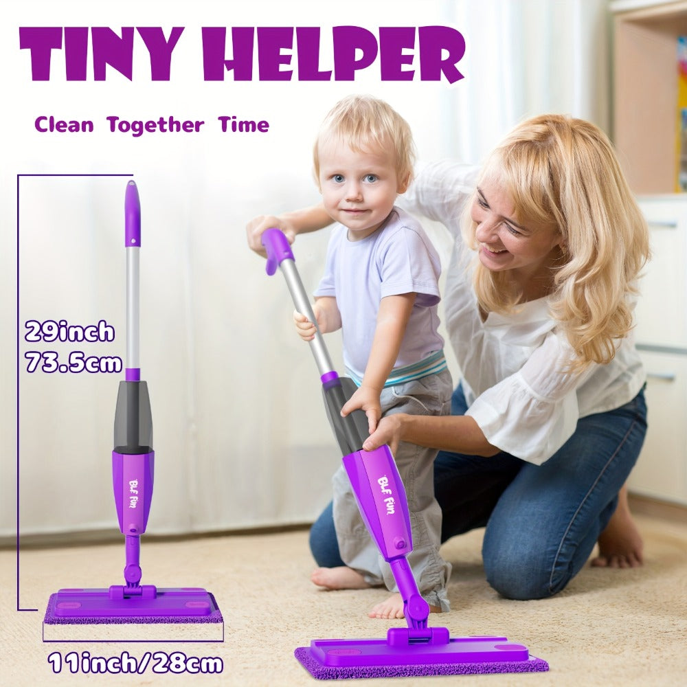 Kids Spray Mop Toy with Water Sprayer, Pretend Play Housekeeping Kit for Floor Cleaning, STEM Educational Toy