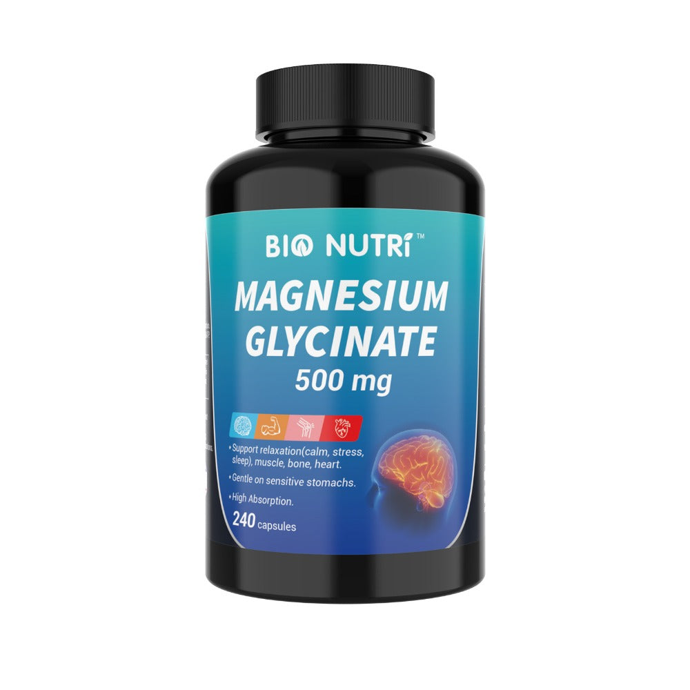 Magnesium Glycinate 500mg Chelated Capsules, Deep Sleep, Stress & Relaxation Supplement for Women & Men