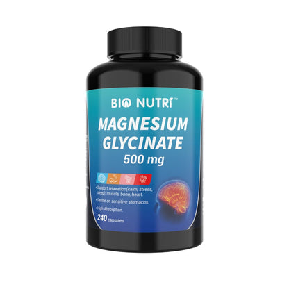 Magnesium Glycinate 500mg Chelated Capsules, Deep Sleep, Stress & Relaxation Supplement for Women & Men